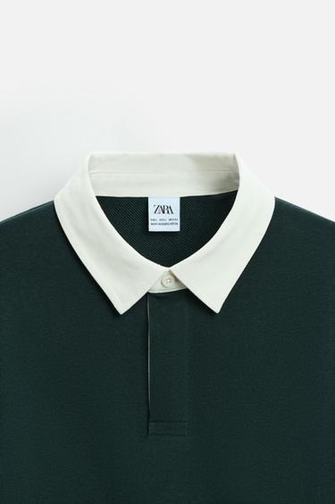 POLO À COL EN CONTRASTE - Vert foncé de Zara - Image 7