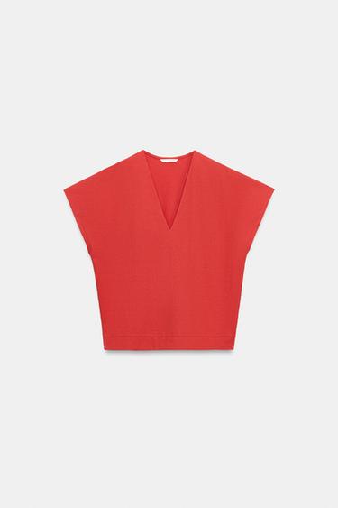 ラスティック VネックTシャツコーラルZaraのラスティック VネックTシャツ - コーラル 