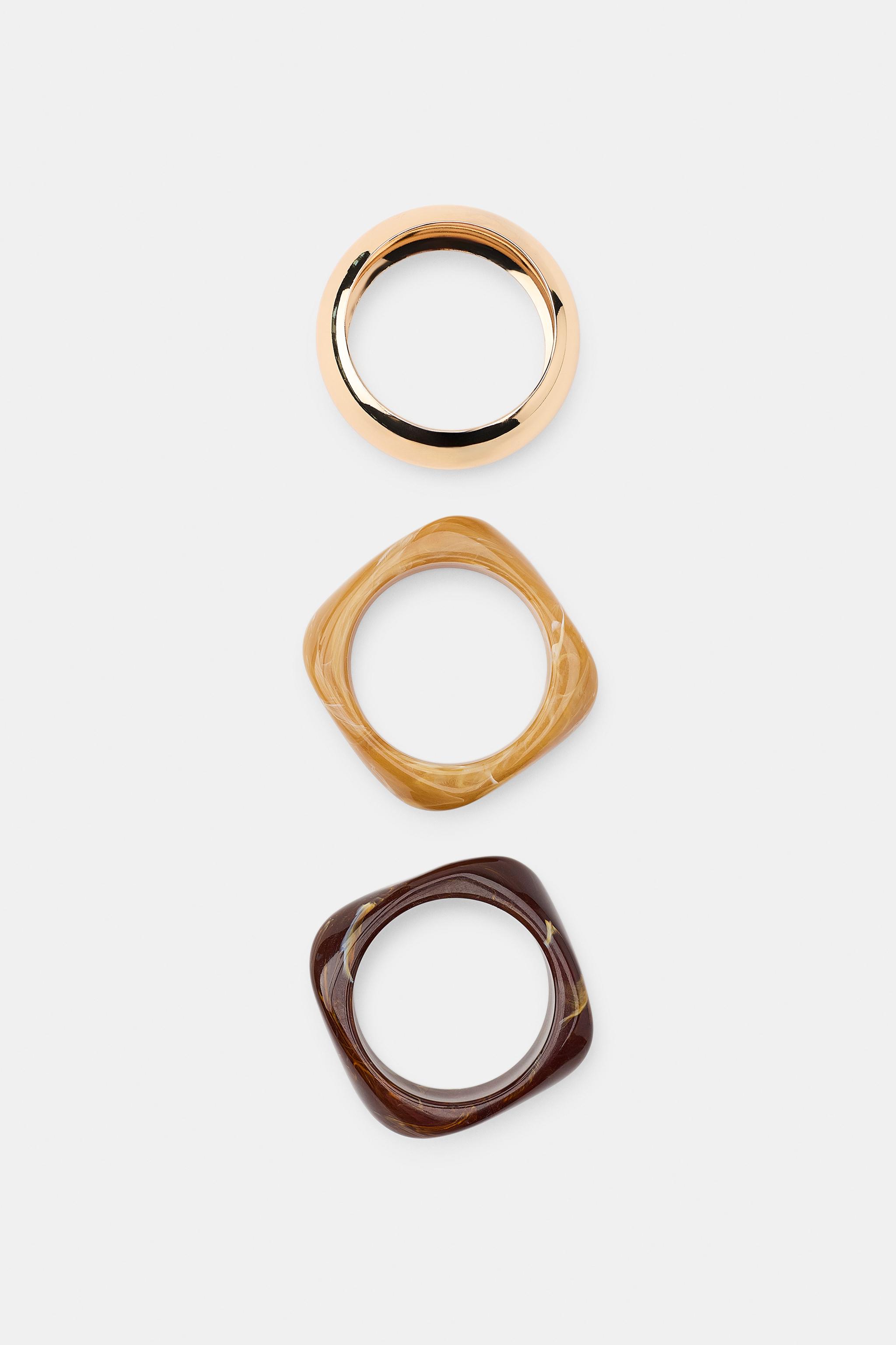 SET OF 3 COMBINED RIGID BRACELETS — Brown