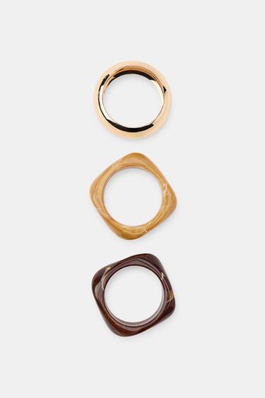 Zara SET OF 3 COMBINED RIGID BRACELETS - Brown