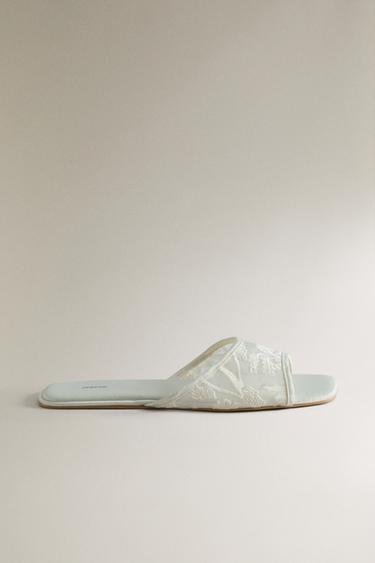 SLIDERS WITH FLORAL DETAILS - White by Zara