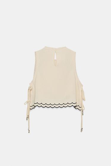 TOP BRODERIES FANTAISIE - Blanc cassé de Zara - Image 2