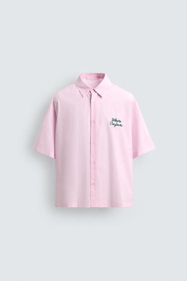 STRIPED SHIRT WITH CONTRAST SLOGAN - Pink by Zara