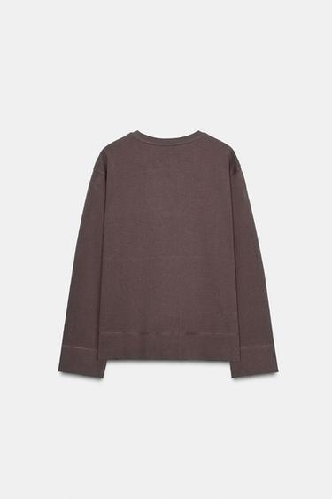 T-SHIRT RUSTIQUE EN COTON - Vison foncé de Zara - Image 4