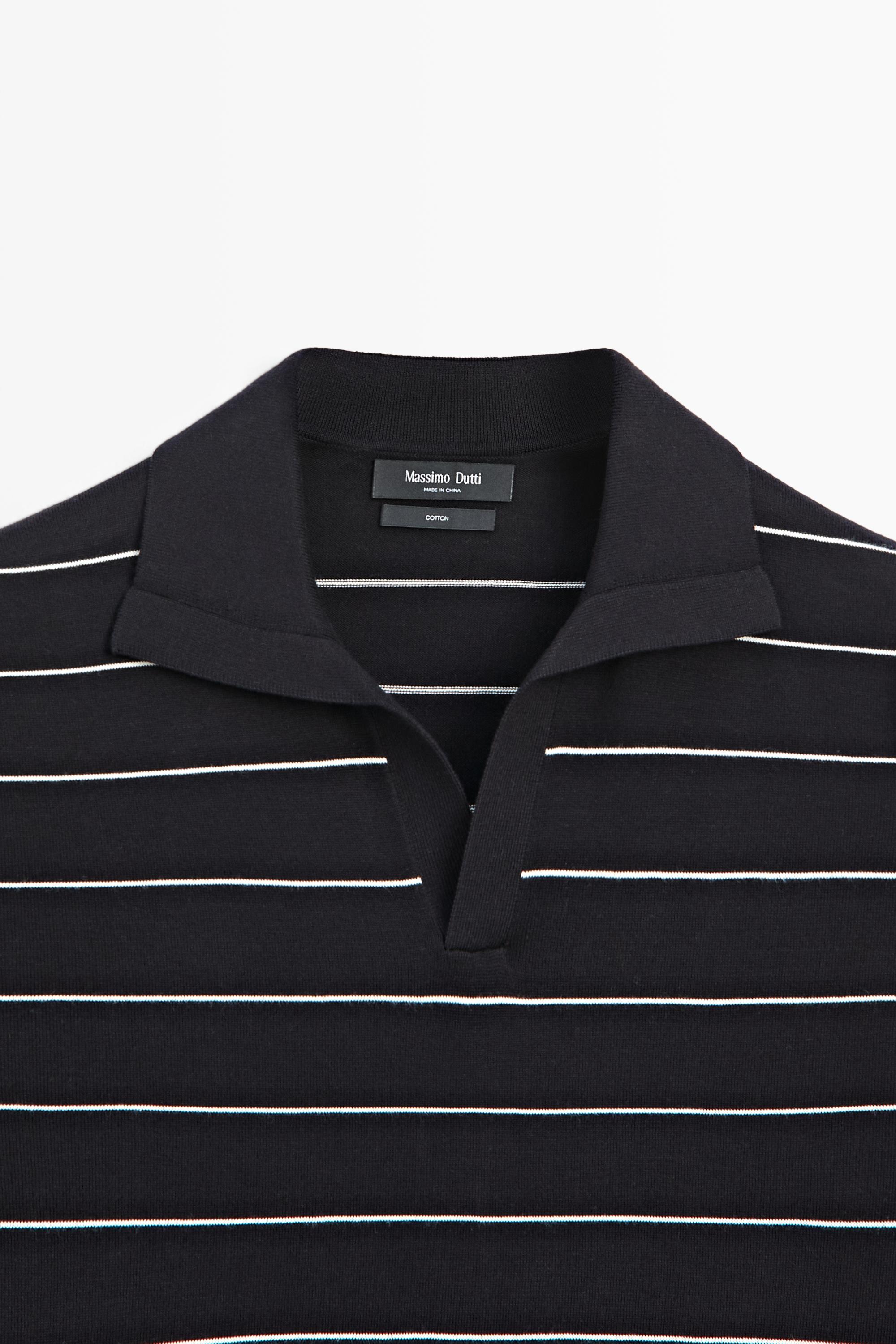 100% cotton striped knit polo sweater