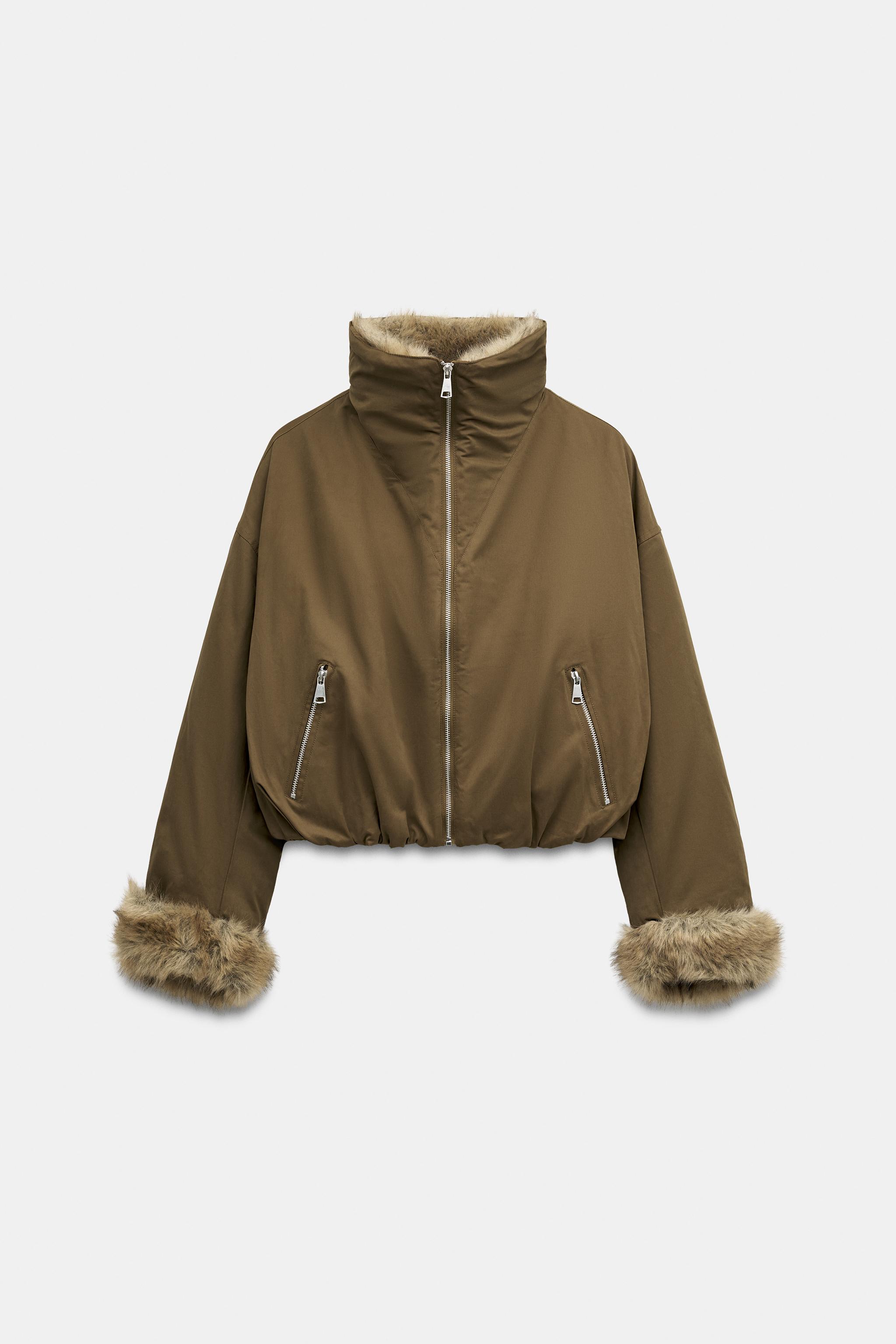 Combined Faux Fur Effect Bomber Jacket by Zara