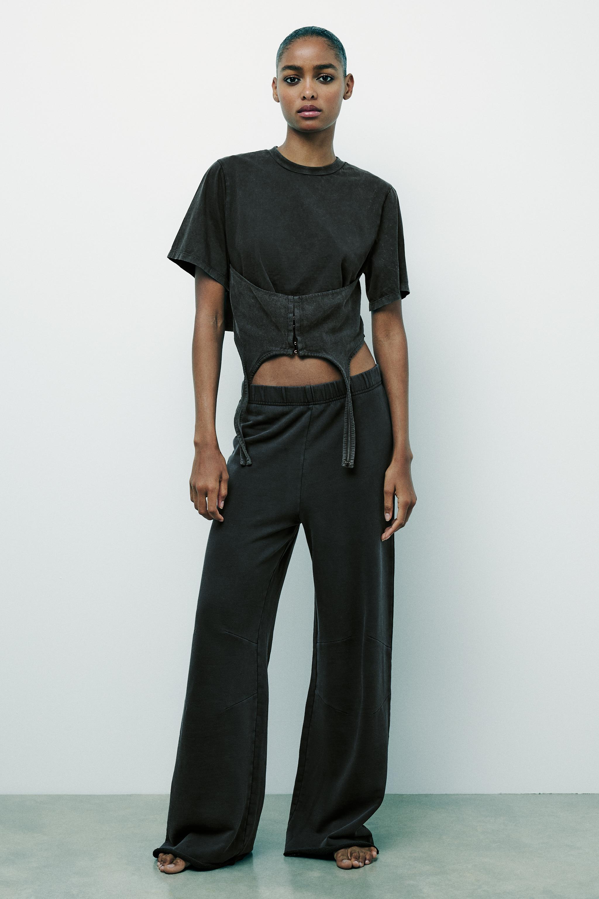 Black fashion wide leg trousers zara