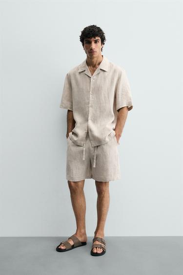 100% LINEN RELAXED FIT BERMUDA SHORTS - Light beige by Zara