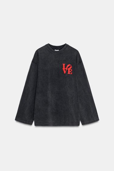 WASHED LONG SLEEVE T-SHIRT - Anthracite grey by Zara