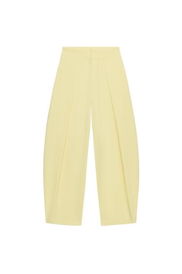 Zara PLEATED BALLOON PANTS - Light yellow