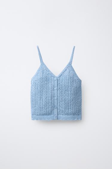 POINTELLE KNIT TOP - Sky blue by Zara
