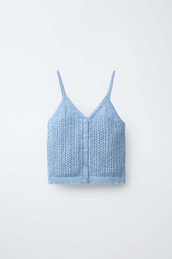 TOP POINTELLE - Azul-celeste da Zara - Imagem 0