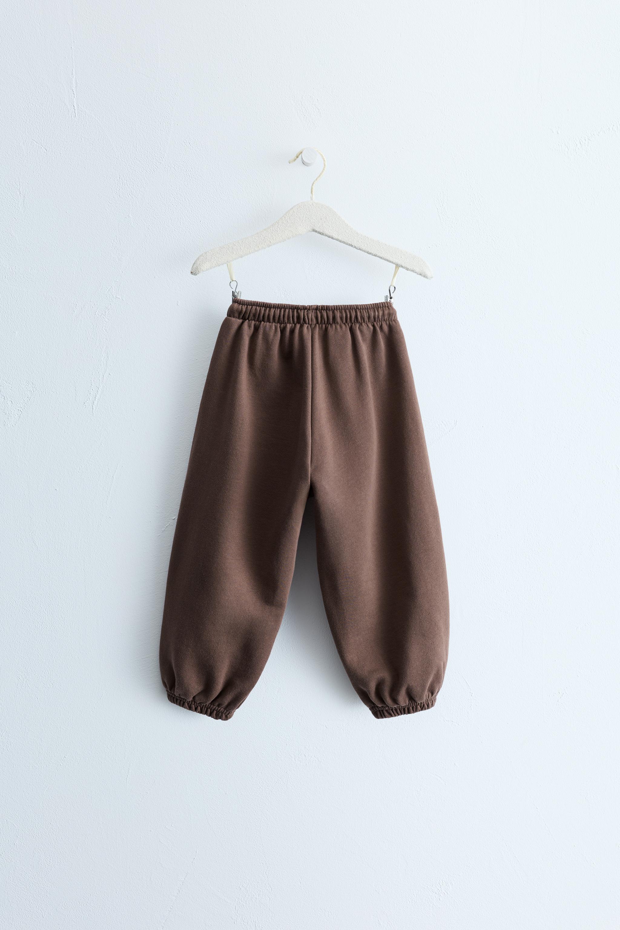 ZARA TIMELESS - LABEL DETAIL FLEECE JOGGERS — Brown