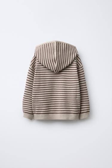 STRIPED KNIT HOODIE - Dark brown by Zara - Image 1