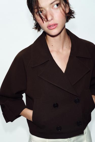 SHORT TRENCH COAT WITH ROLLED-UP SLEEVES - Brown by Zara