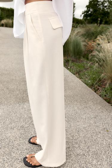 PANTALON LARGE À PINCES - Écru de Zara - Image 2