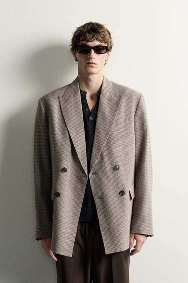 CHECK REGULAR FIT DOUBLE-BREASTED BLAZER - Beige by Zara