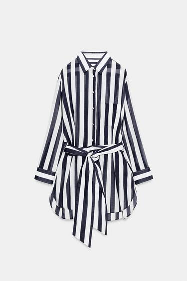 ZW COLLECTION ストライプシャツホワイト/ネイビーブルーZaraのZW COLLECTION ストライプシャツ - ホワイト/ネイビーブルー