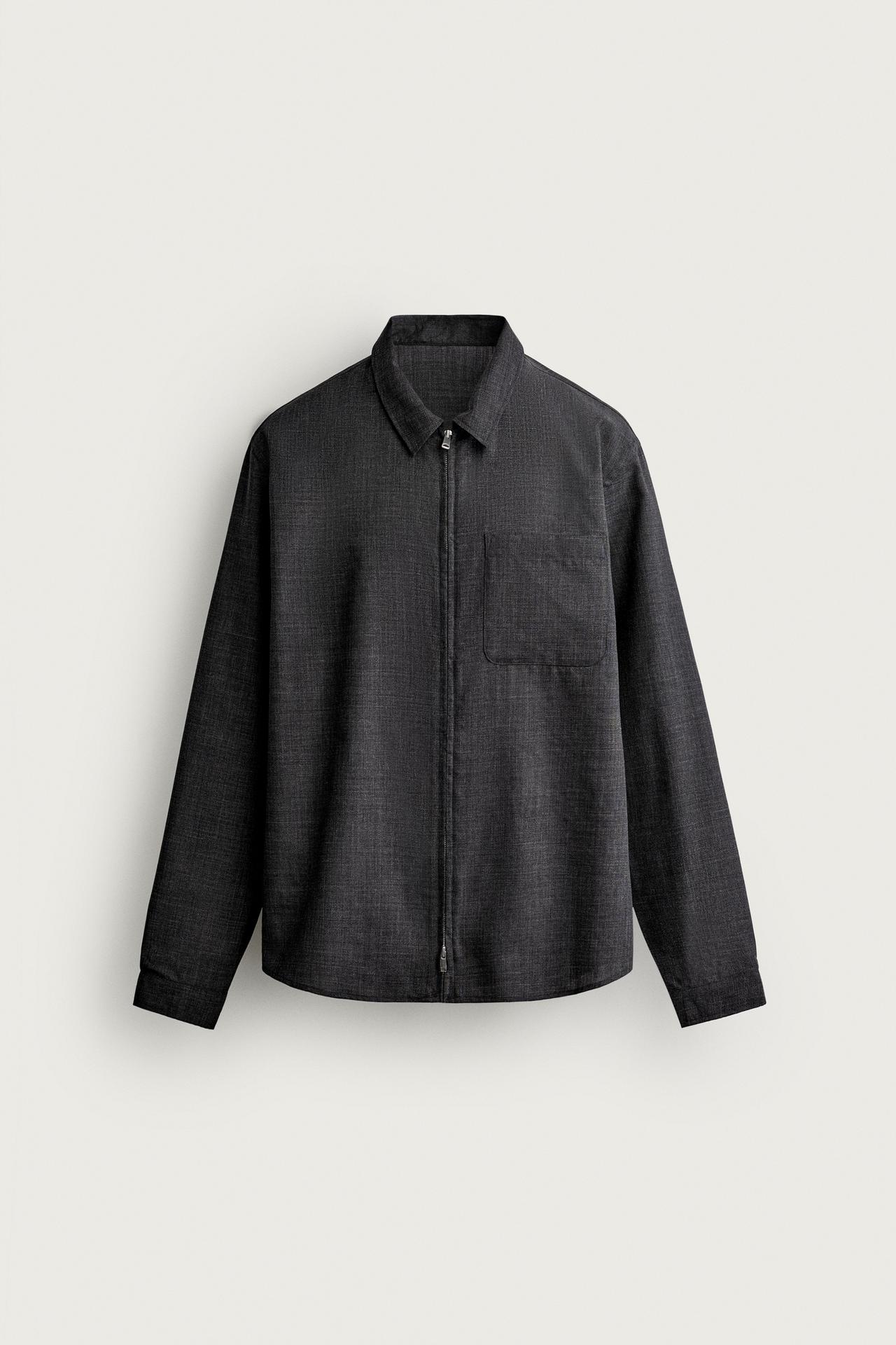 MANTECO® 100% WOOL ZIPPER SHIRT — Anthracite grey