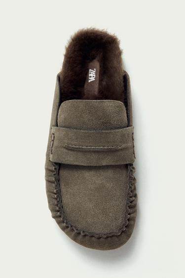 LEATHER SLINGBACK CLOGS - Khaki Green by Zara
