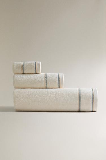 COLOURDUL DOUBLE TRIM BATH TOWEL - Ivory by Zara