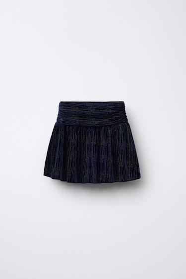 SHINY VELVET SKIRT - Midnight blue by Zara