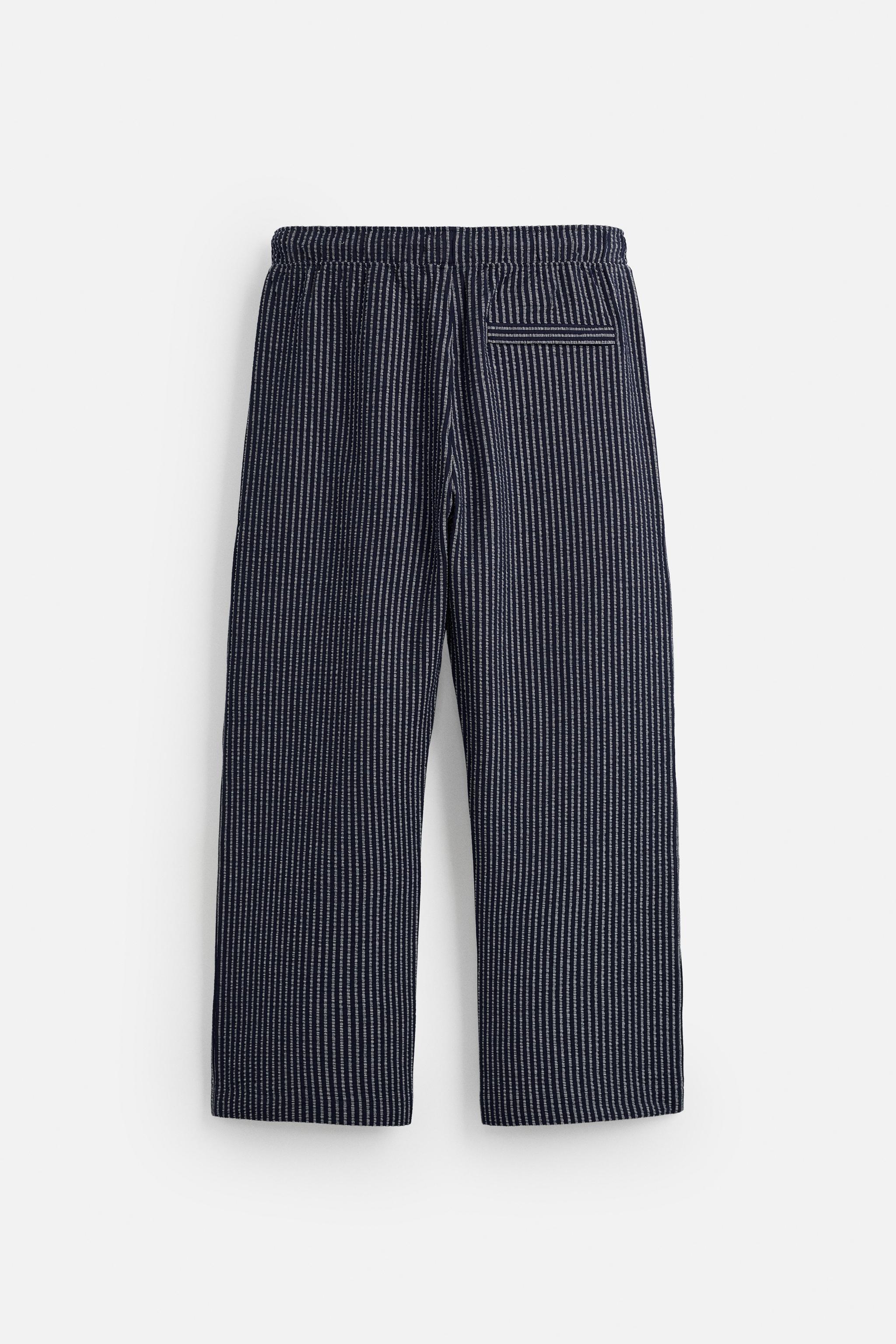 RELAXED FIT SEERSUCKER PANTS - Navy / White | ZARA United States