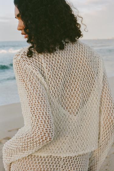 TOP MANCHES LONGUES CROCHET - Écru de Zara - Image 2