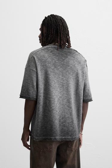 T-SHIRT DÉLAVÉ EN MAILLE - Gris anthracite de Zara - Image 2