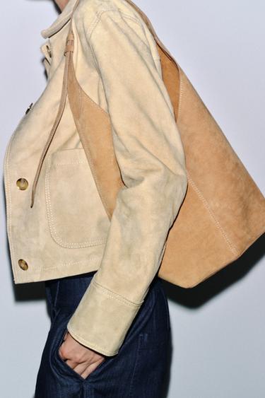 LEATHER MAXI BUCKET BAG WITH HANDLE DETAIL - SAND/BROWN by Zara - Image 1