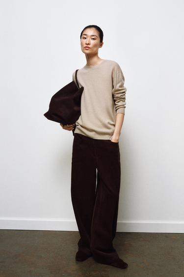 ZW COLLECTION WIDE-LEG CORDUROY TROUSERS - Brown / Taupe by Zara