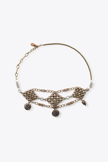 METAL BELT WITH RHOMBUS AND MEDALS - Gold / Silver by Zara