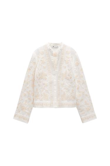 EMBROIDERED LINEN BLEND OVERSHIRT