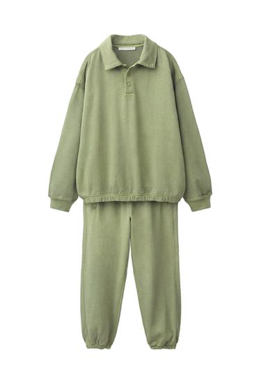 GARMENT DYE POLO SWEATSHIRT AND JOGGERS SET - Green by Zara