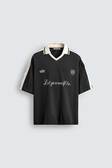 POLO TRIČKO S RETRO FOTBALOVÝM POTISKEM - Černá od Zara