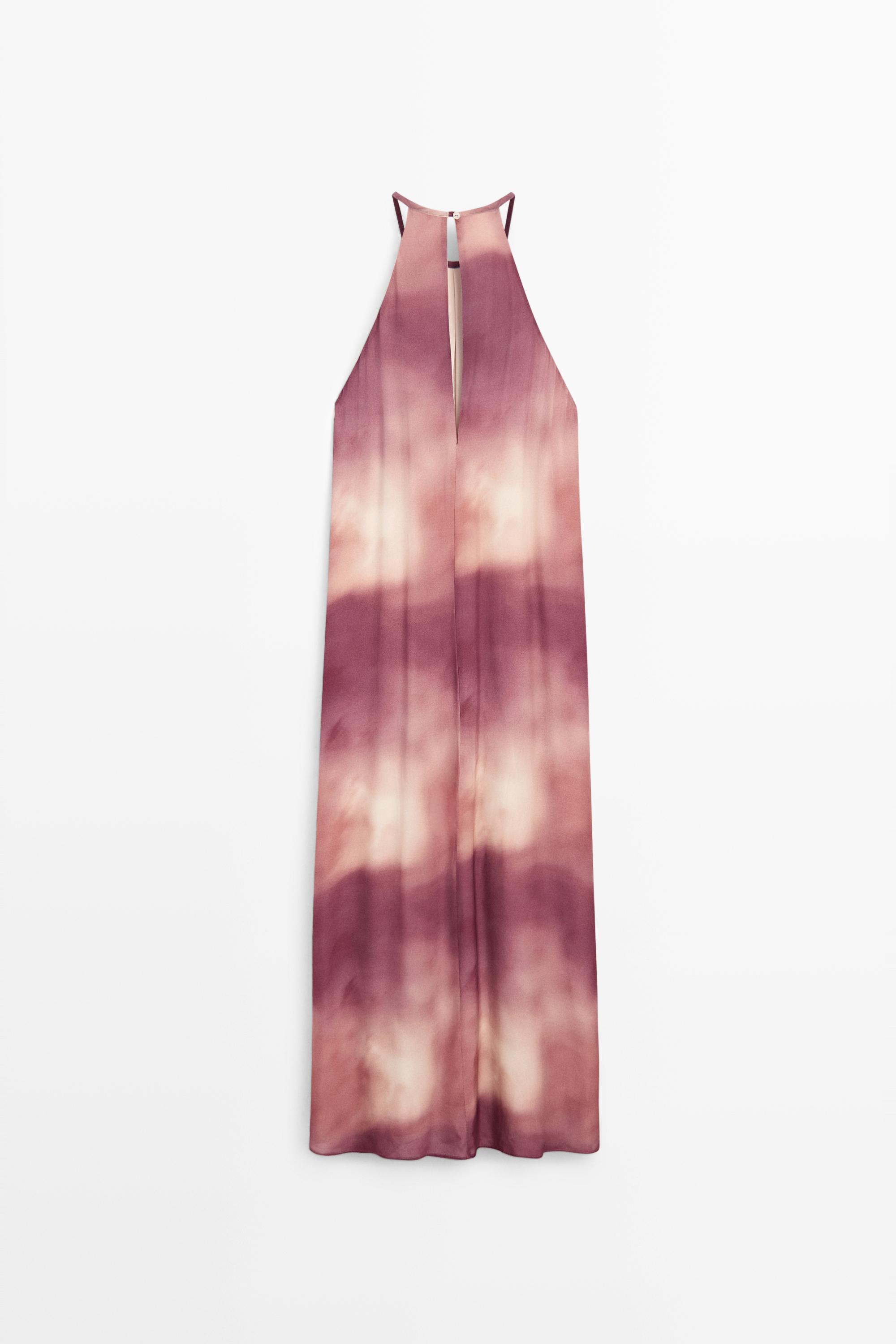 Printed tie-dye flowing halter maxi dress