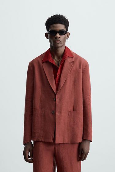 100% LINEN SUIT BLAZER - Red / Black by Zara