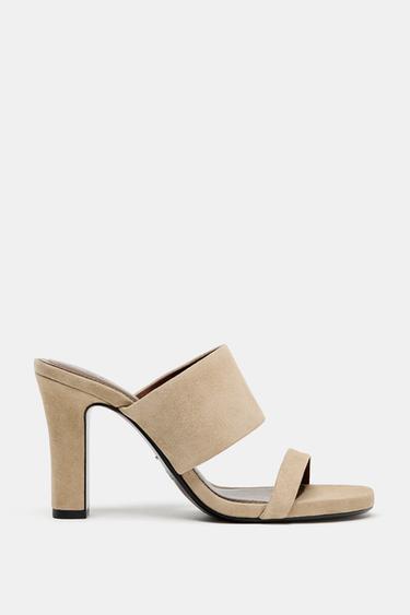 MULES À TALONS EN DAIM - Beige de Zara