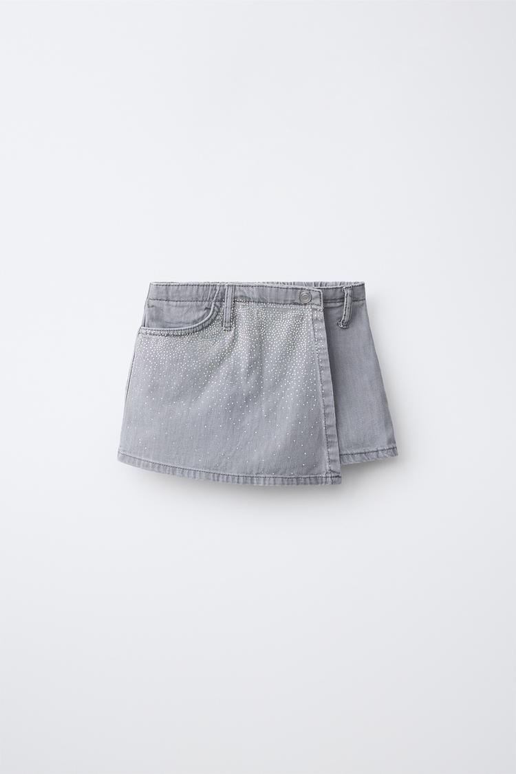 Falda bermuda denim brillos