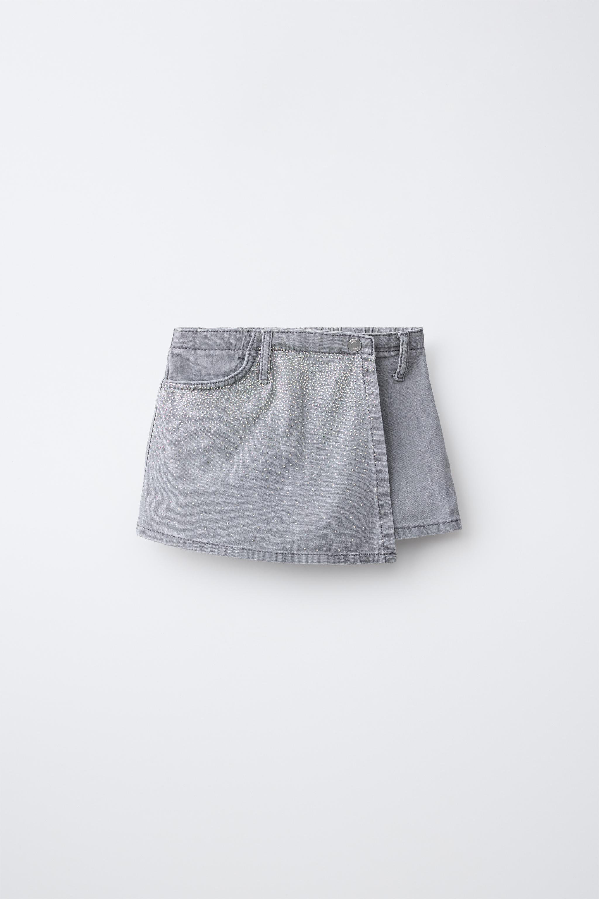 JUPE-SHORT EN JEAN À BRILLANTS