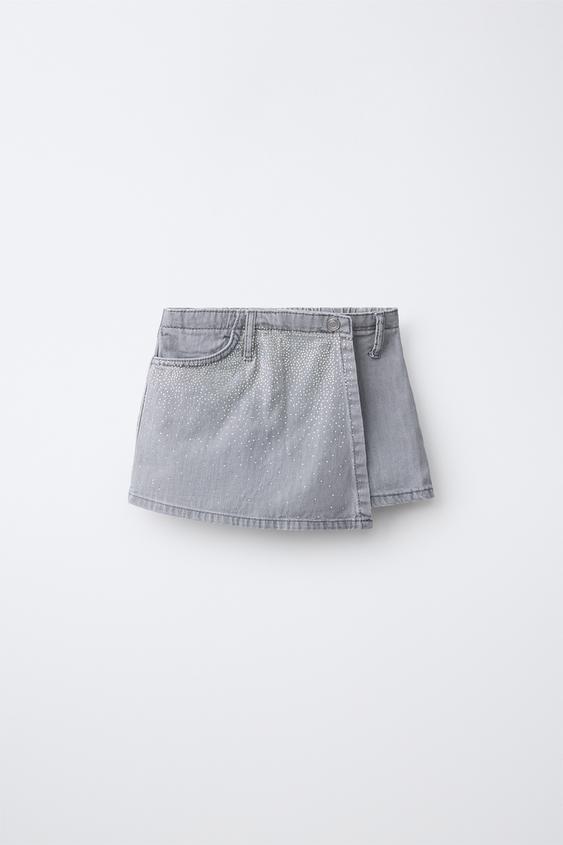 FALDA BERMUDA DENIM BRILLOS - Gris de Zara - Imagen 0