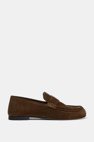Zara SUEDE PENNY LOAFERS - Brown