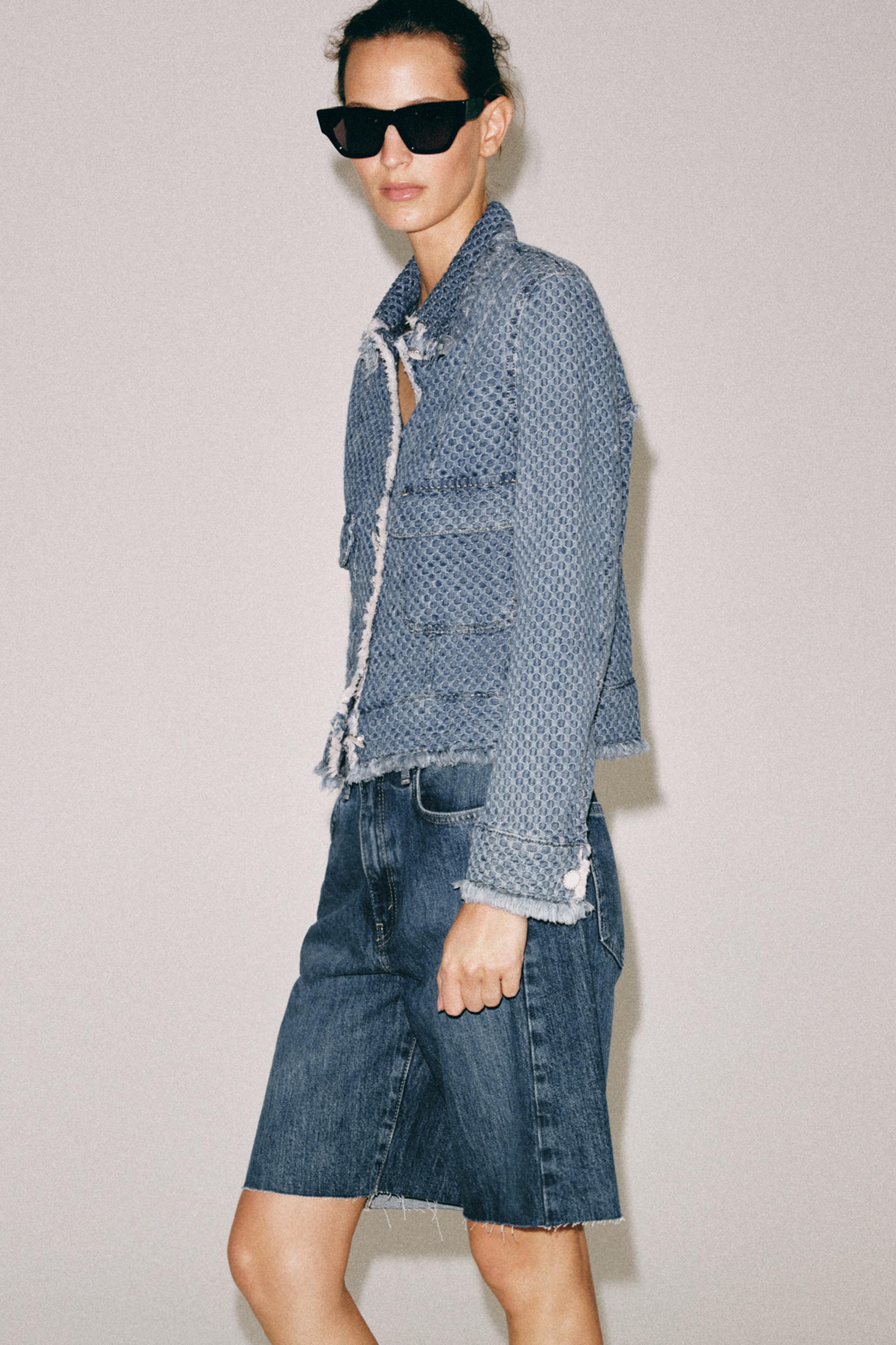 Zara ZW COLLECTION RELAXED FIT ORTA BEL DENIM BERMUDA görsel 8