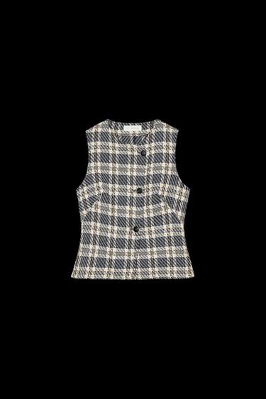 Zara TEXTURED PLAID WAISTCOAT - Blue / White - Image 0