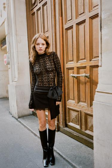 MINI SKIRT WITH CONTRAST LACE AND BOW DETAIL - Black by Zara - Image 0