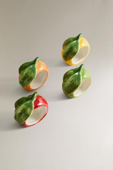 PACK OF FRUIT PORCELAIN NAPKIN RINGS (PACK OF 4) - Yellow by Zara - Image 1
