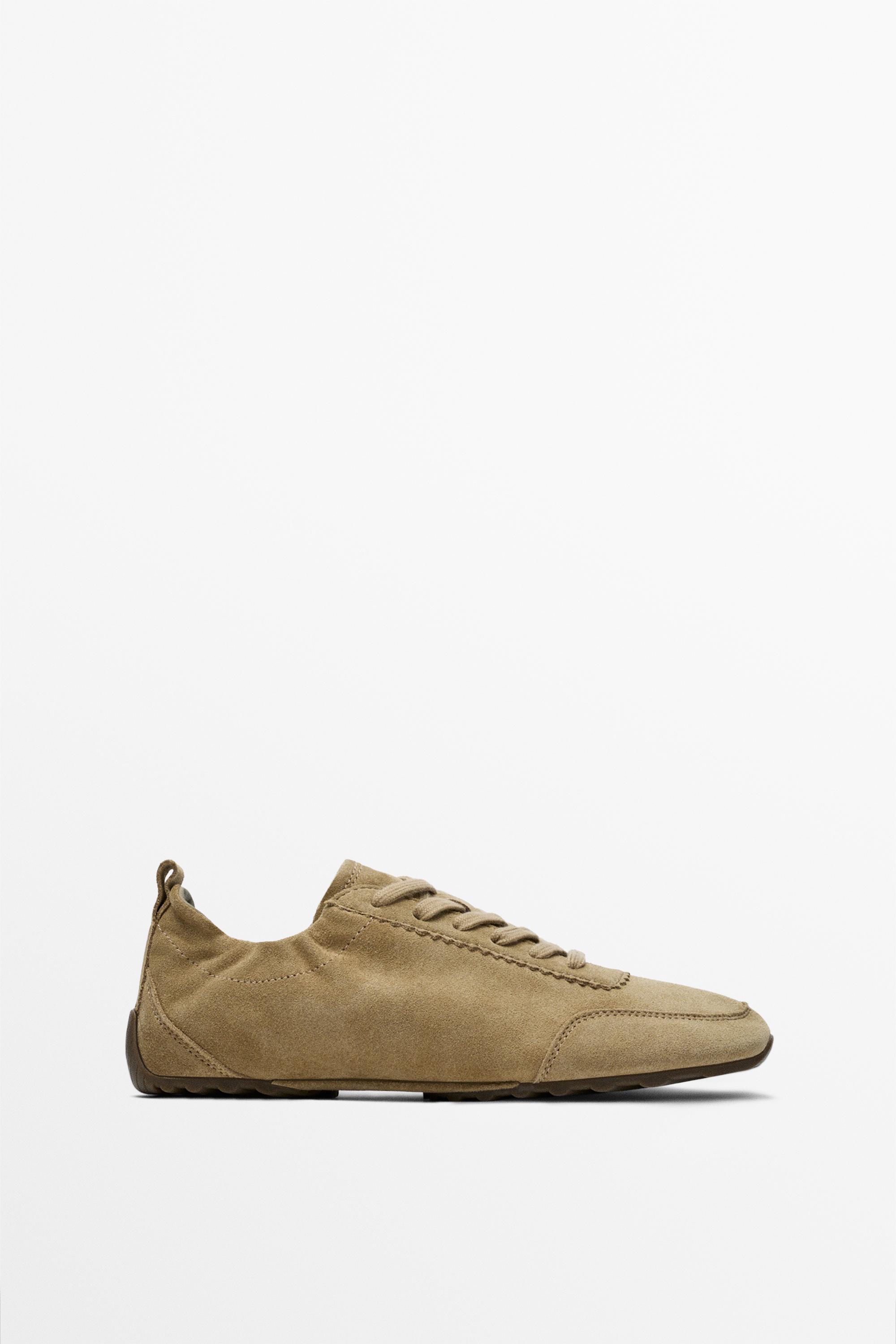 Soft leather trainers — Camel Brown