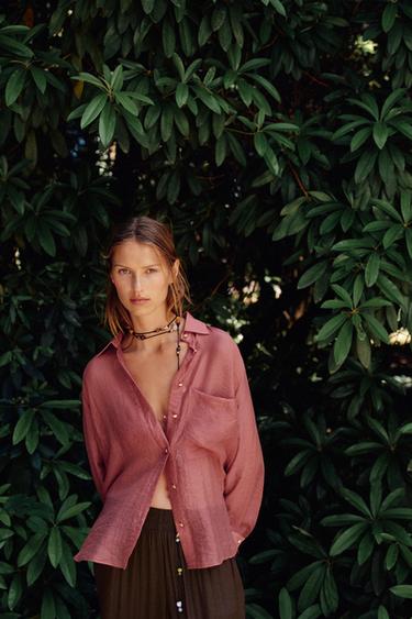 SEMI-SHEER OVERSIZE FLOWING SHIRT - MARSALA by Zara