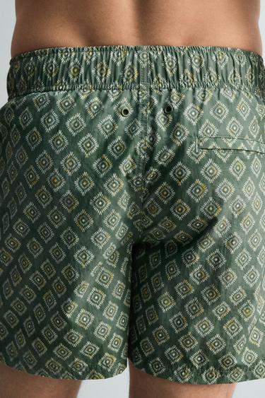 FADED GEOMETRIC PRINT SWIMMING TRUNKS - Green by Zara - Image 5