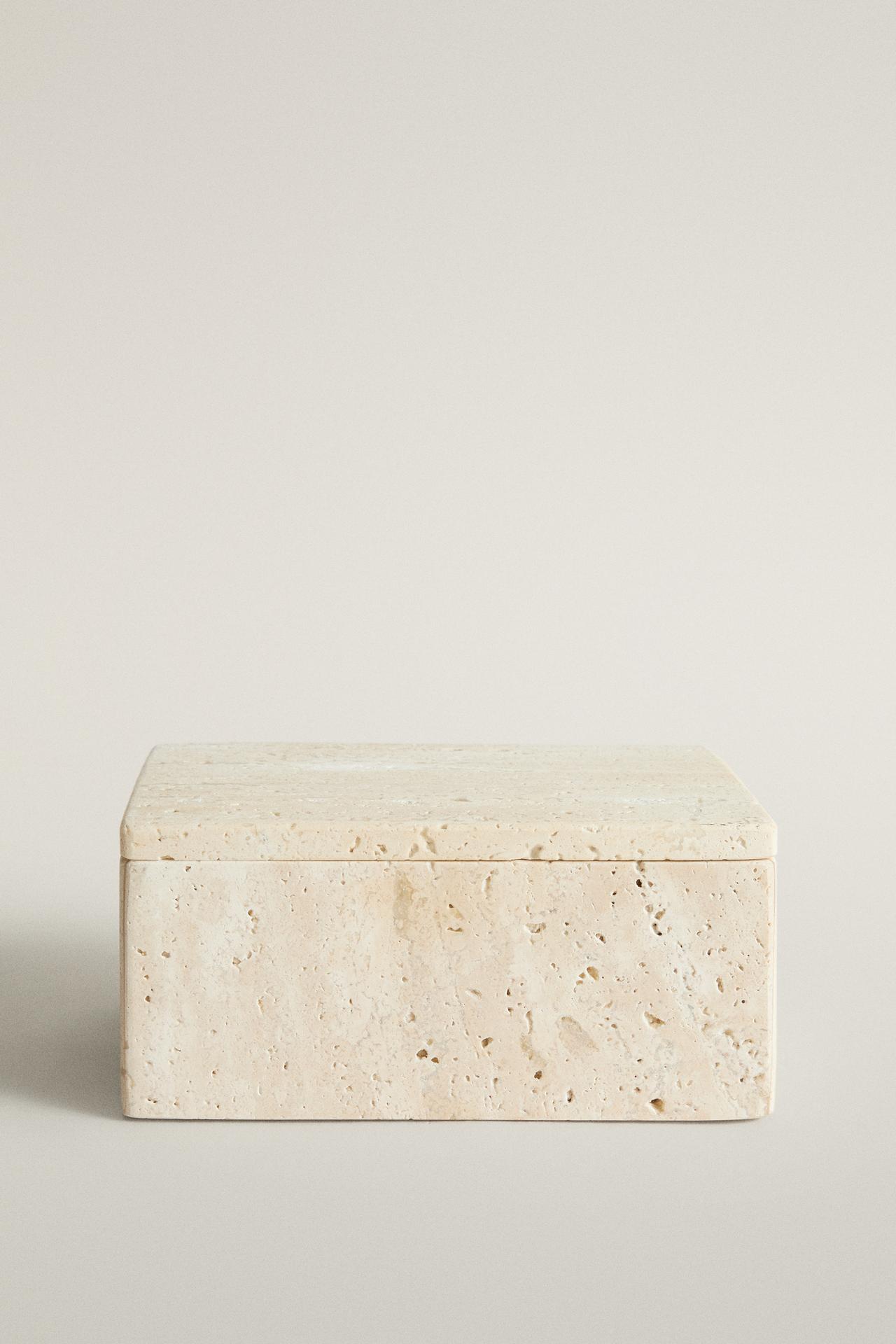 LARGE MARBLE BATHROOM ORGANIZER BOX — Beige